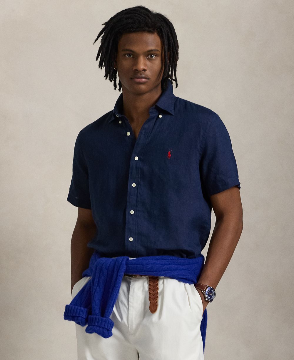 Men's Short-Sleeve Linen Button-Up Shirt