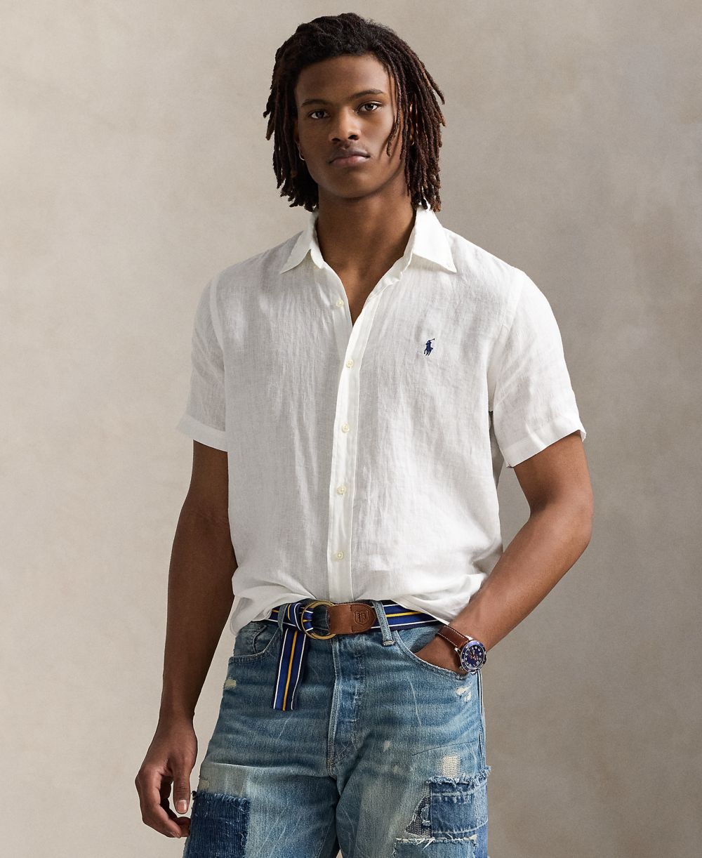 Men's Short-Sleeve Linen Button-Up Shirt