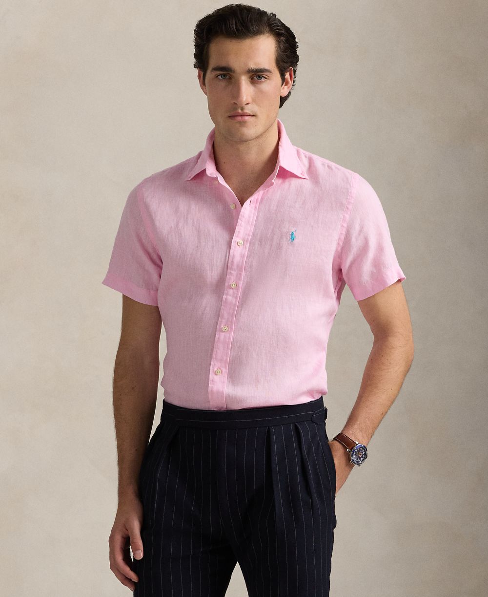 Men's Short-Sleeve Linen Button-Up Shirt
