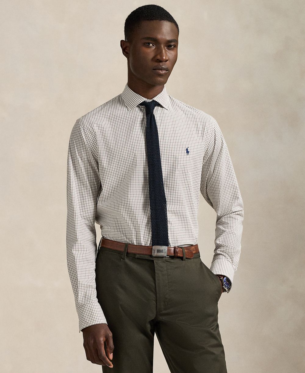 Men's Classic-Fit Plaid Stretch Poplin Shirt