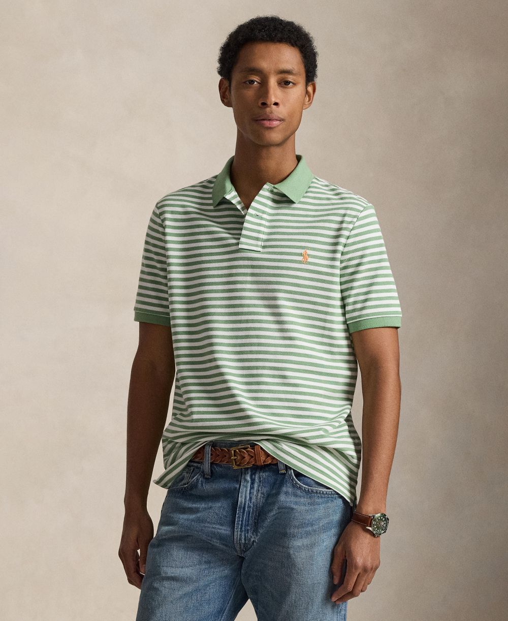Men's Striped Mesh Polo Shirt