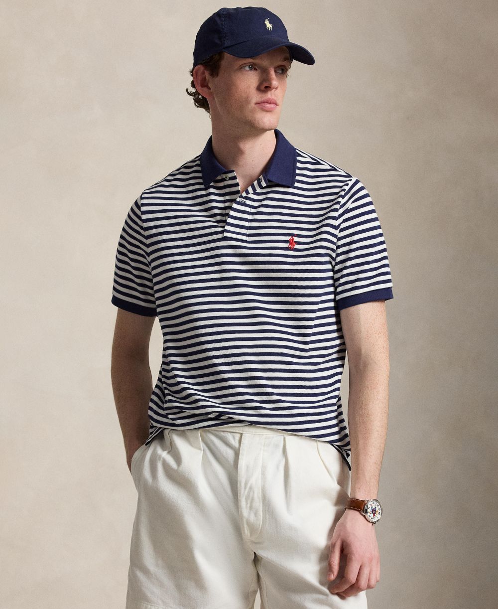 Classic Fit Striped Mesh Polo Shirt