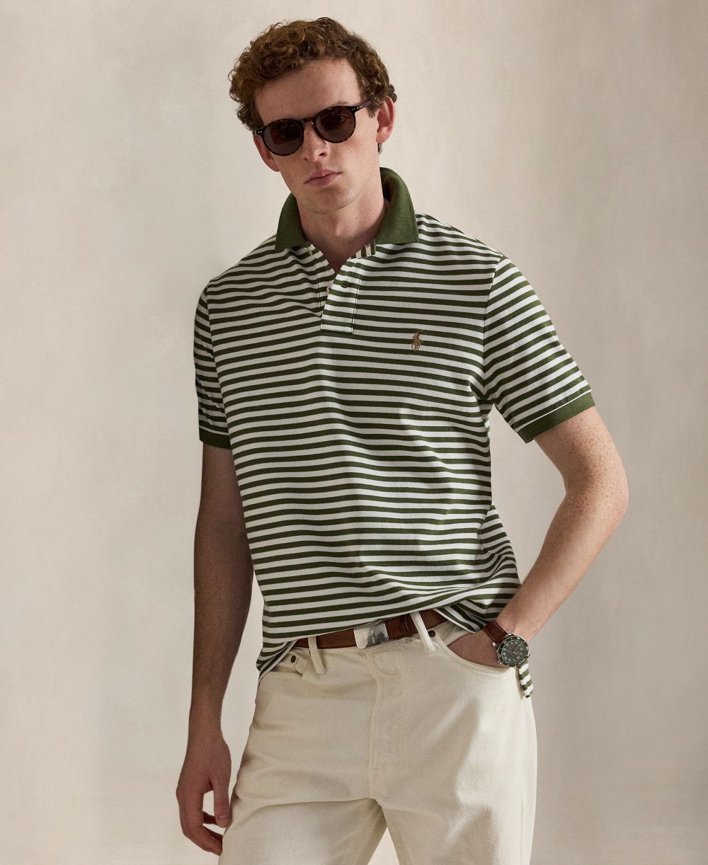 Classic Fit Striped Mesh Polo Shirt