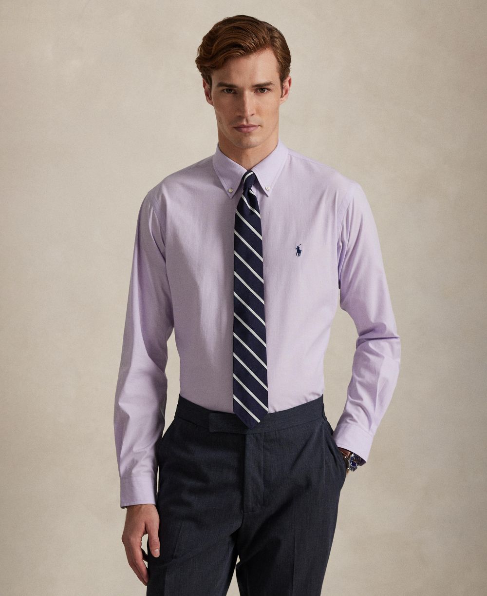 Men's Classic-Fit Plaid Stretch Poplin Shirt