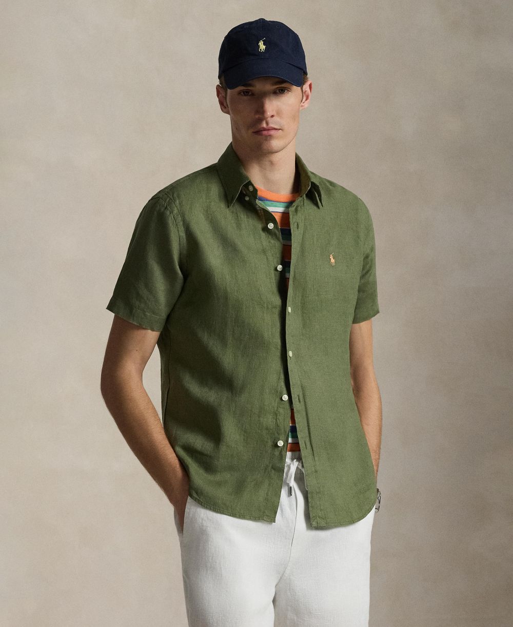 Men's Short-Sleeve Linen Button-Up Shirt