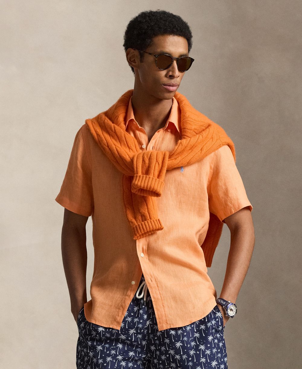 Men's Short-Sleeve Linen Button-Up Shirt