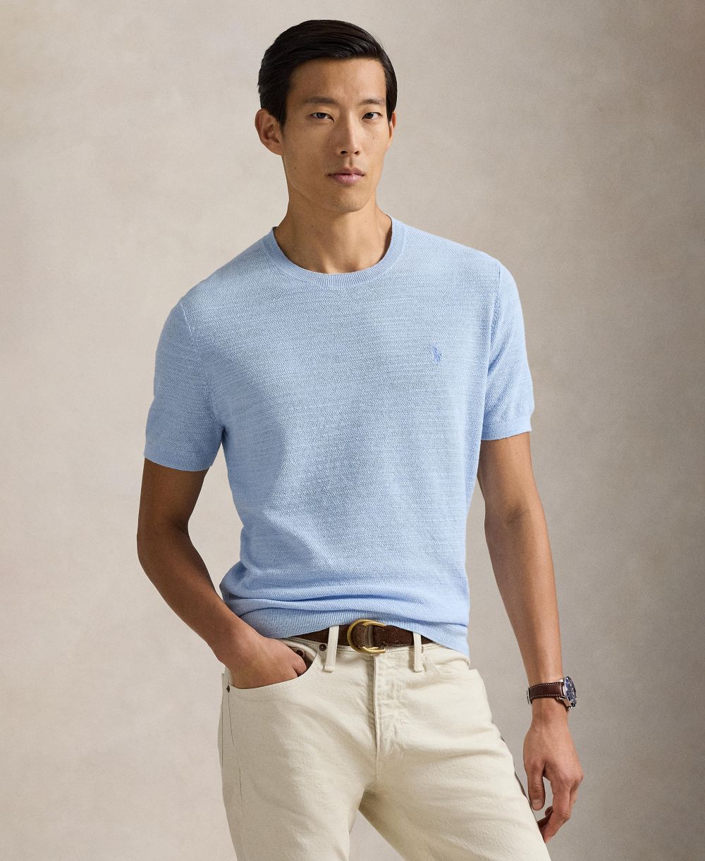 Men's Textured Lightweight Short-Sleeve Sweater