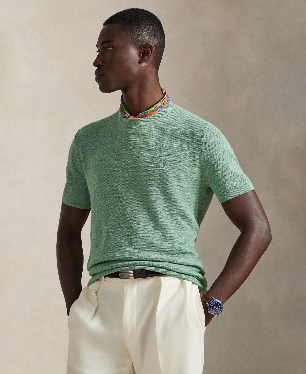 Men's Textured Lightweight Short-Sleeve Sweater