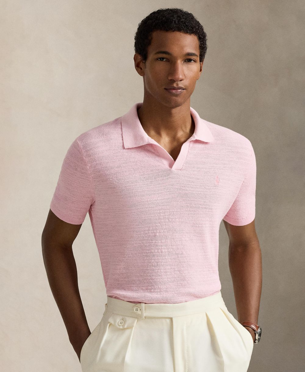 Men's Short-Sleeve Textured Sweater Polo Shirt
