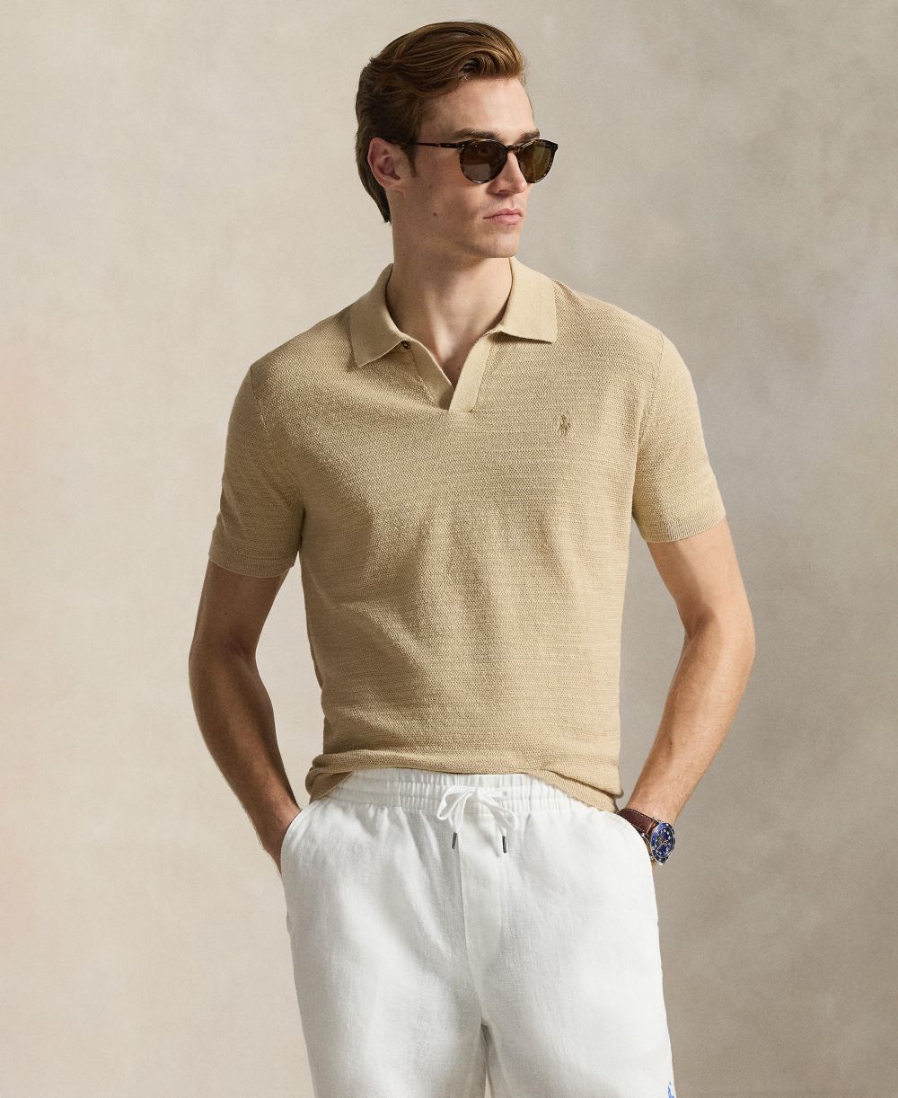 Men's Short-Sleeve Textured Sweater Polo Shirt