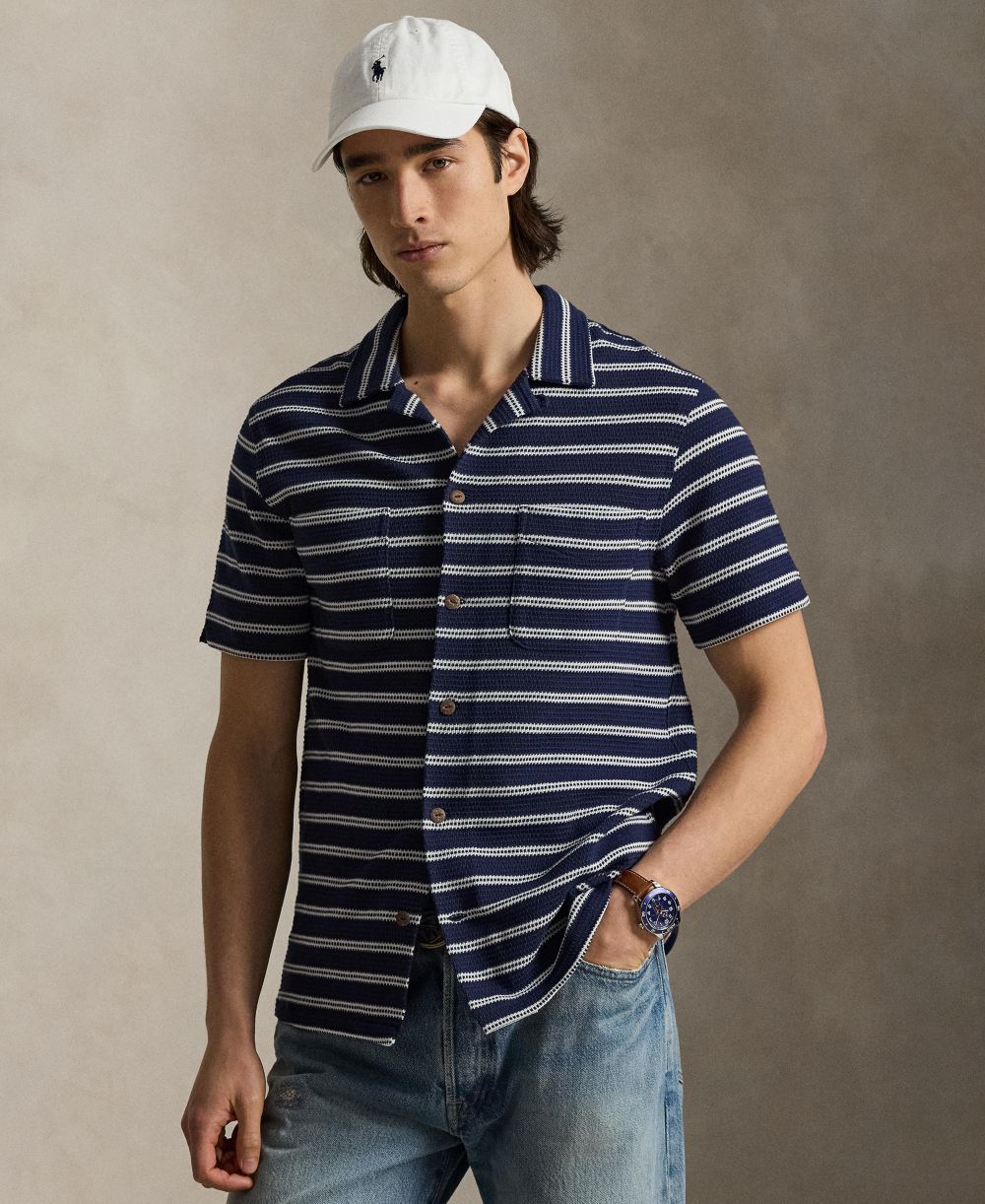 Men's Striped Camp Collar Shirt