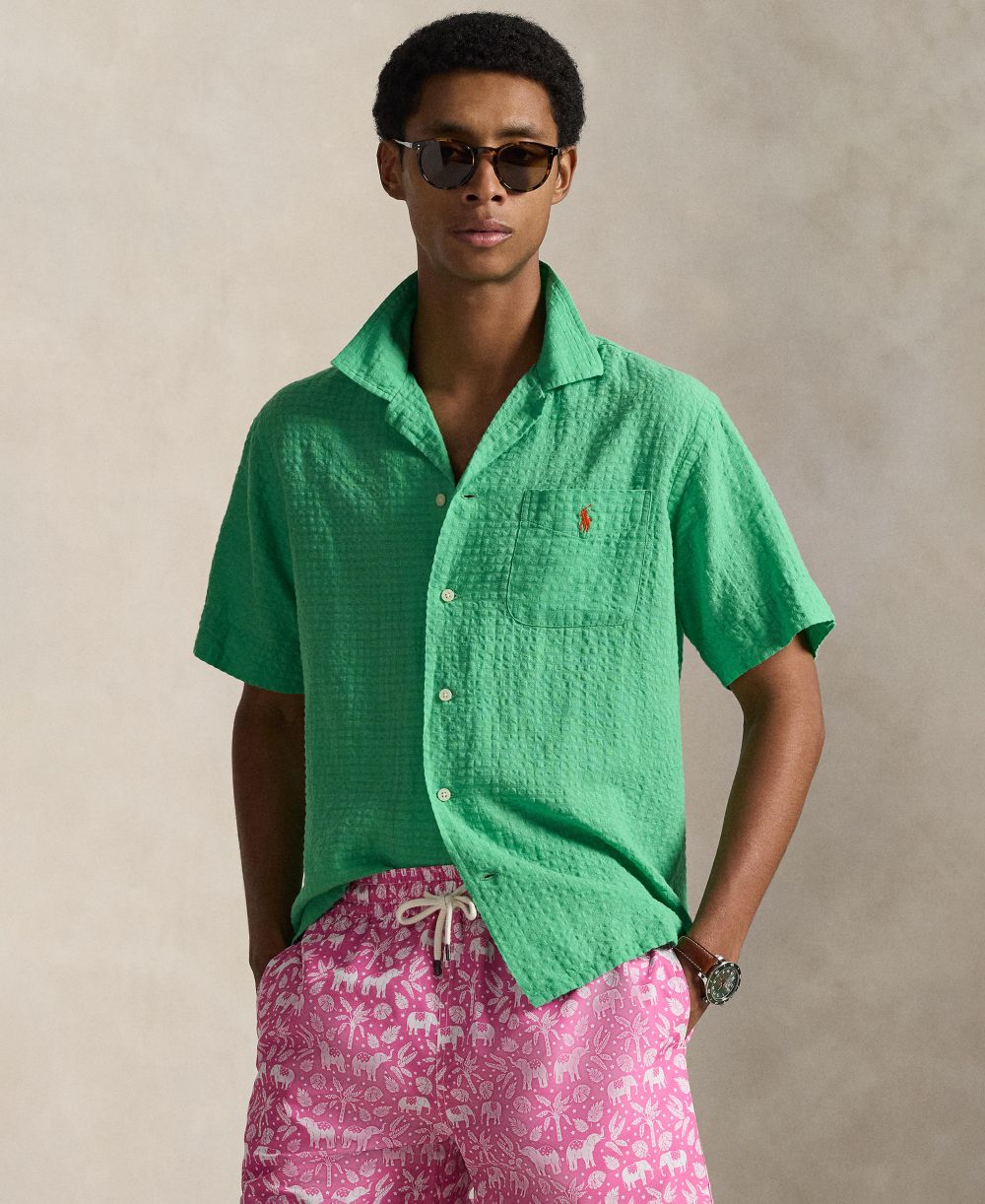 Classic-Fit Linen-Blend Seersucker Shirt