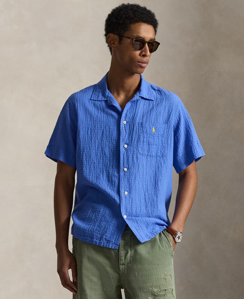 Classic-Fit Linen-Blend Seersucker Shirt