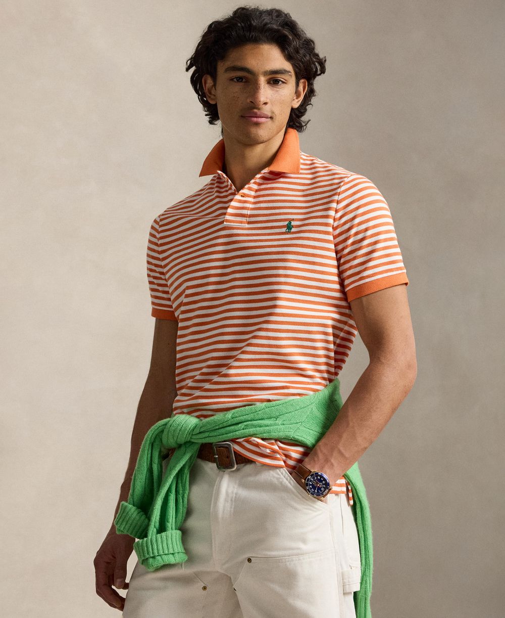 Classic Fit Striped Mesh Polo Shirt