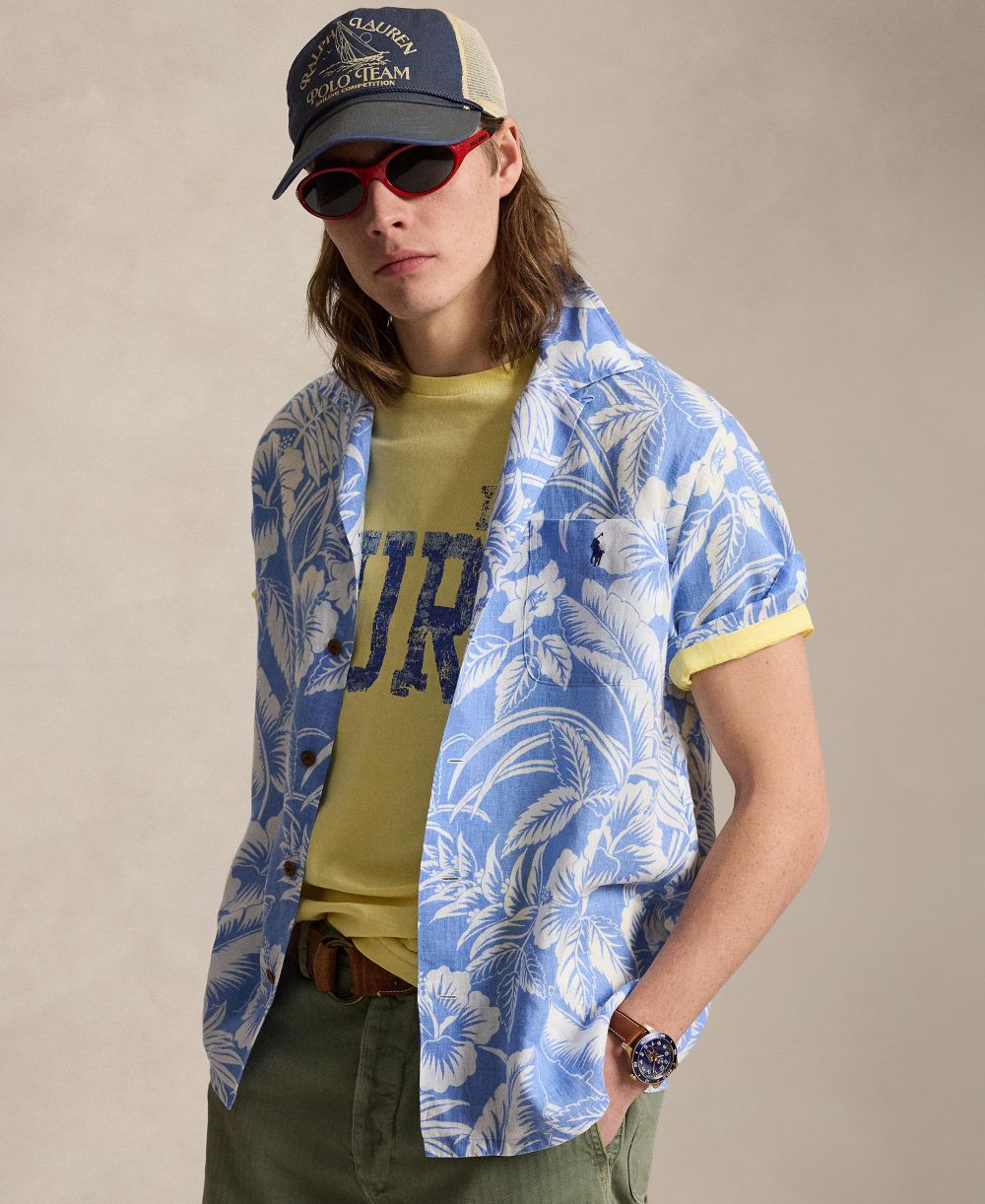 Men's Short-Sleeve Linen Button-Up Shirt