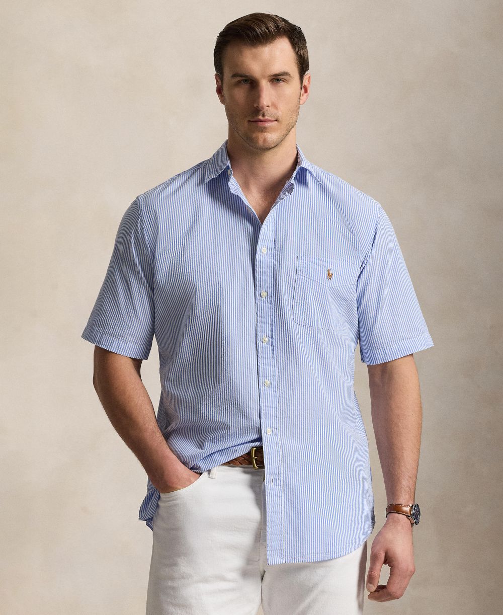 Men's Big & Tall Striped Short-Sleeve Seersucker Shirt