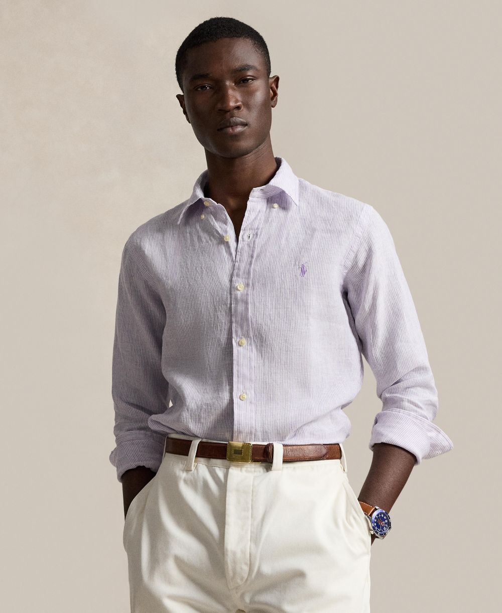 Men's Striped Linen Classic-Fit Shirt