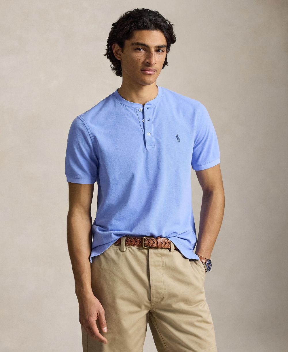 Men's Featherweight Mesh Henley Polo Shirt