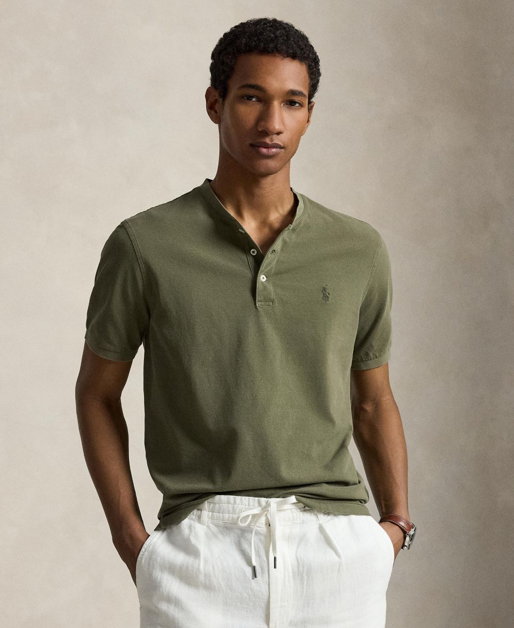 Men's Featherweight Mesh Henley Polo Shirt
