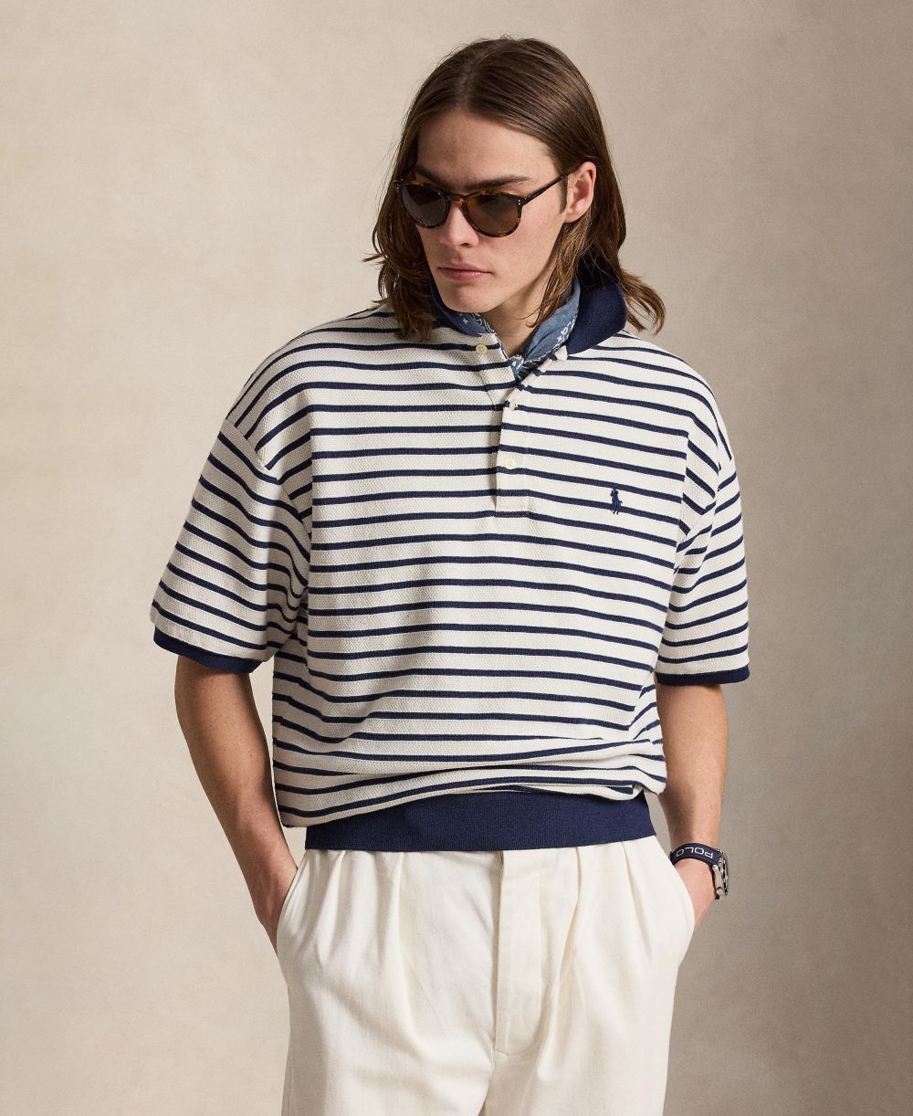 Relaxed-Fit Striped Textured Polo Shirt