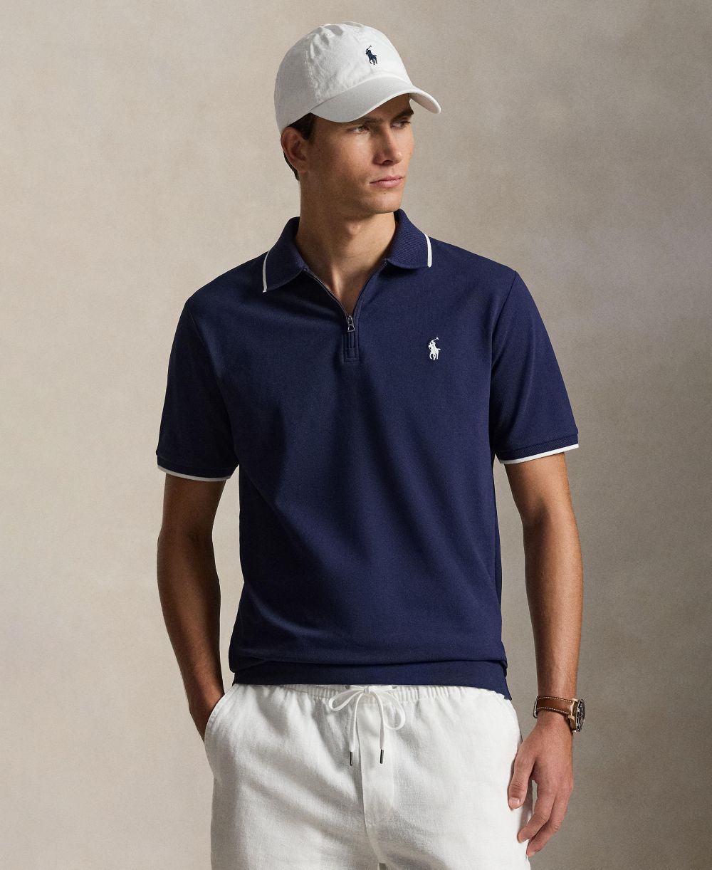 Men's Classic-Fit Stretch Mesh Zip Polo Shirt