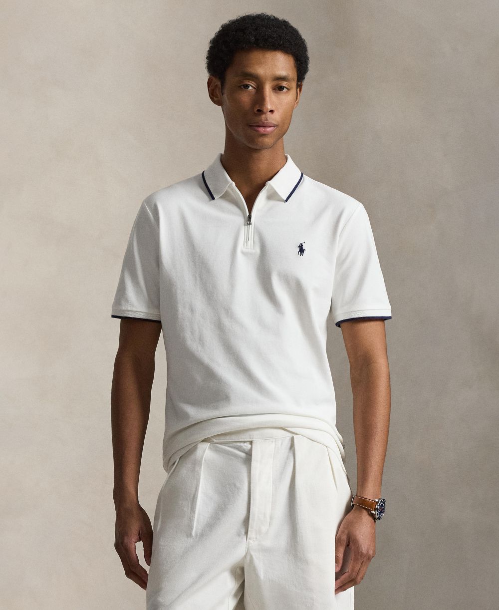 Men's Classic-Fit Stretch Mesh Zip Polo Shirt