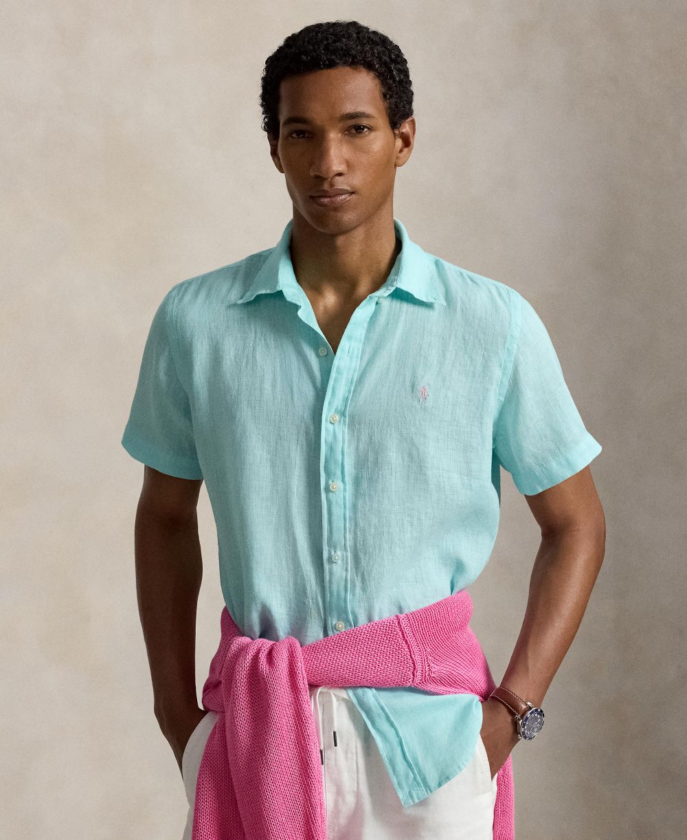 Men's Short-Sleeve Linen Button-Up Shirt