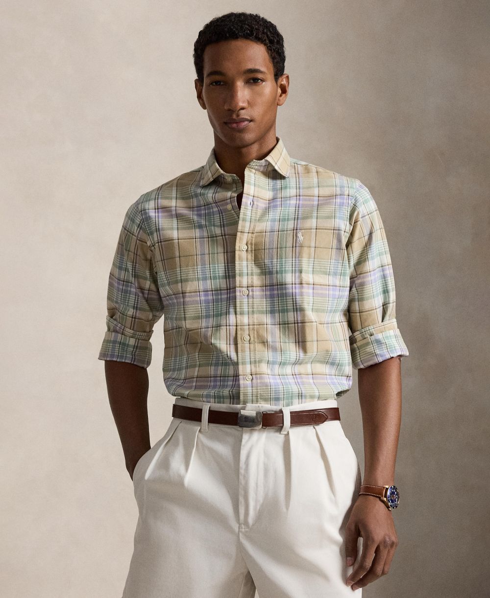 Men's Custom-Fit Plaid Oxford Shirt
