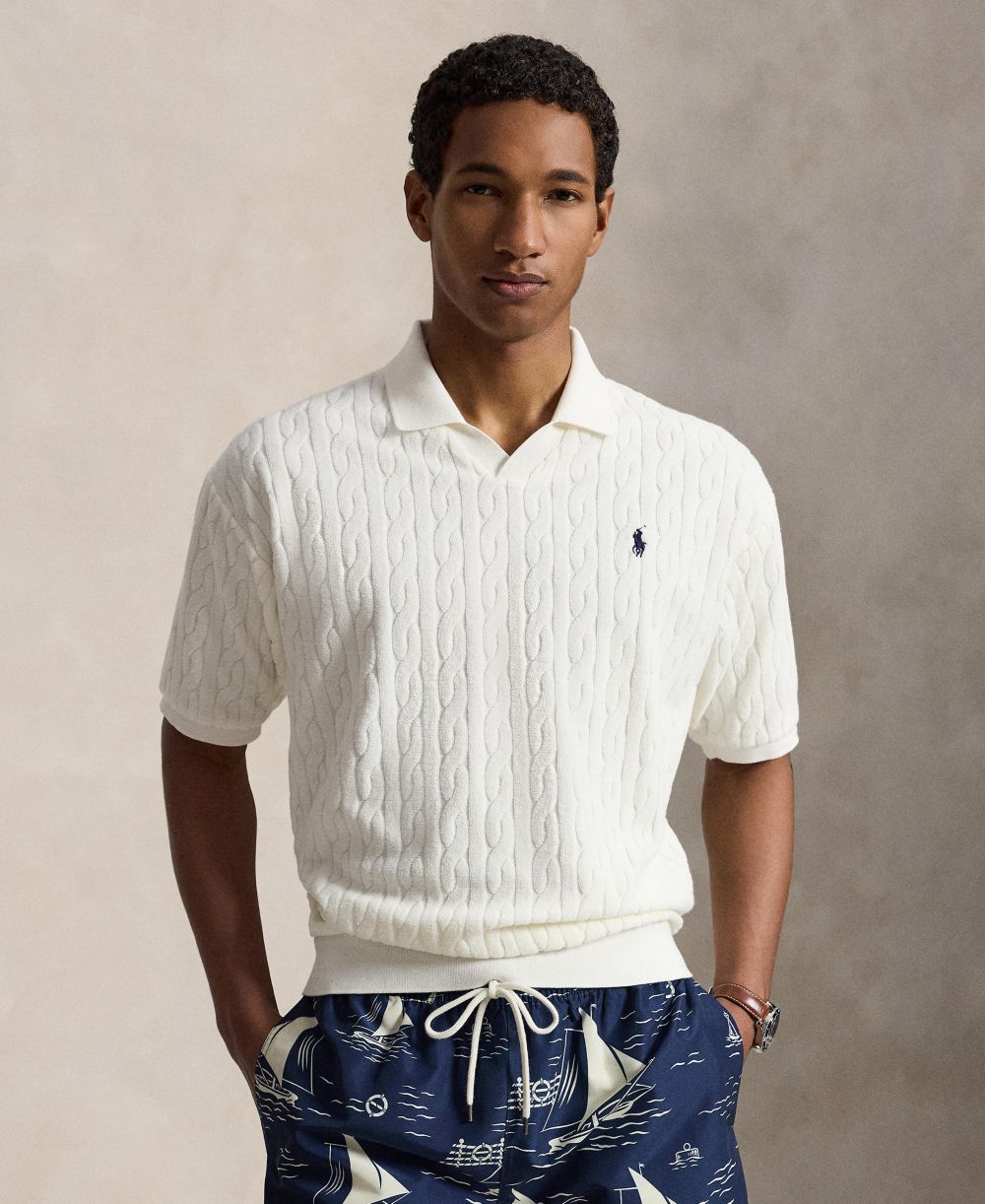 Men's Classic-Fit Cable-Knit Terry Polo Shirt