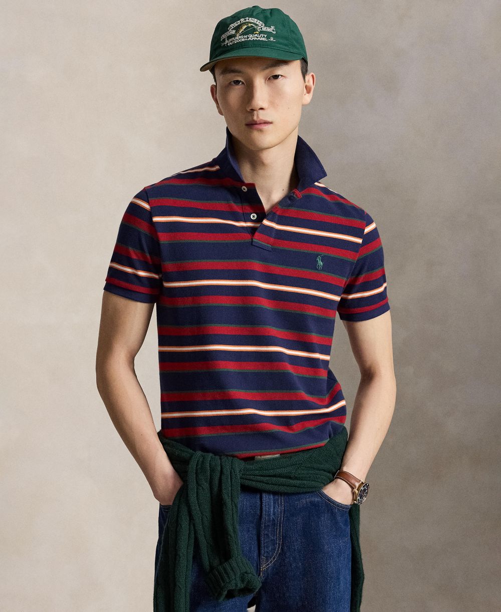 Men's Classic-Fit Stripe Mesh Polo Shirt