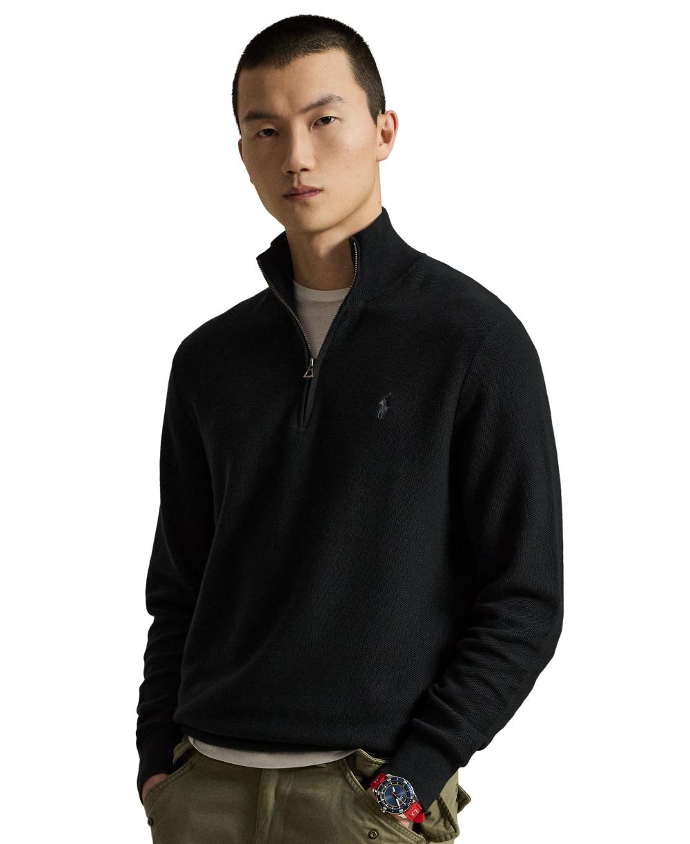 Men's Mesh-Knit Cotton Quarter-Zip Sweater