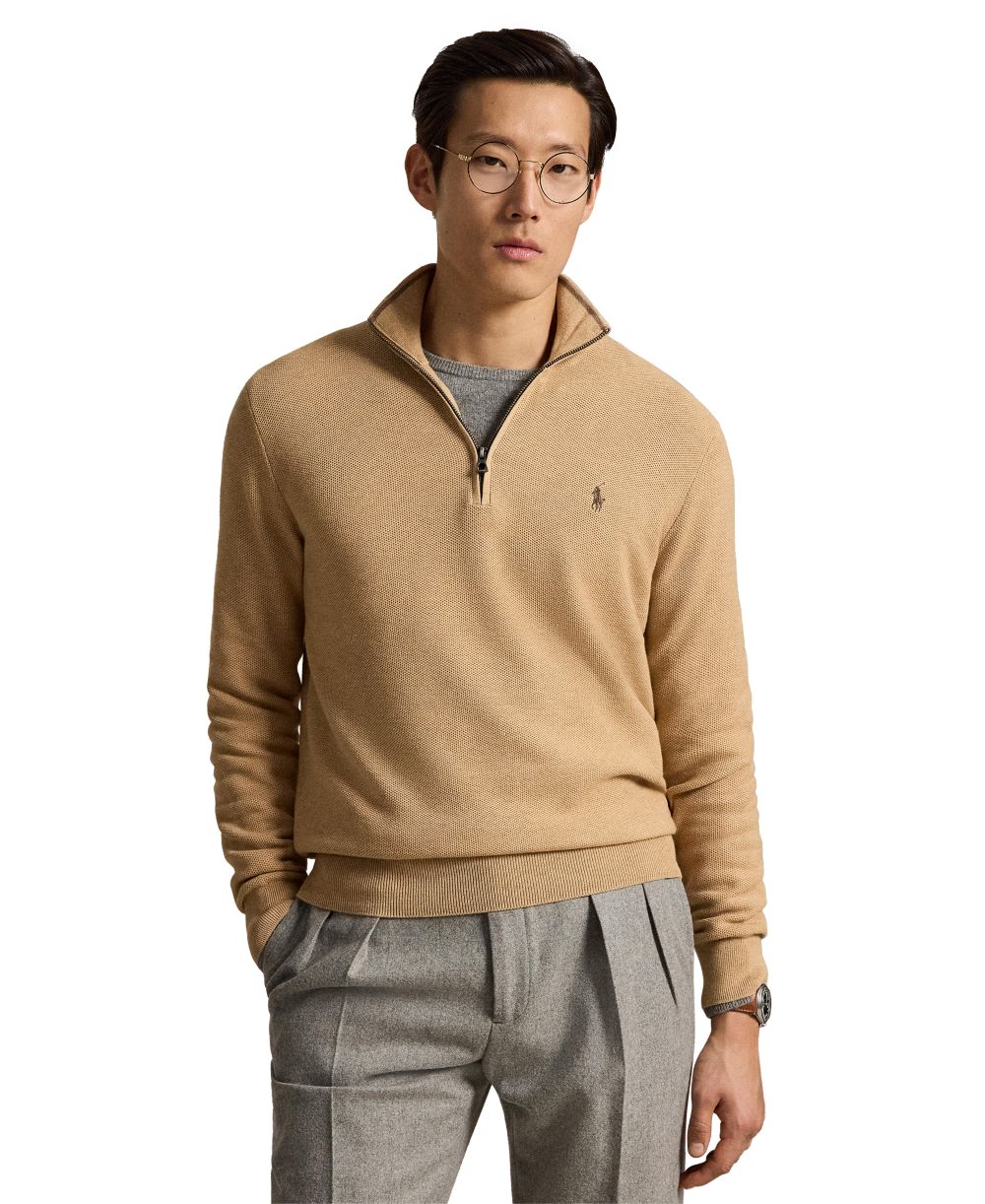 Men's Mesh-Knit Cotton Quarter-Zip Sweater