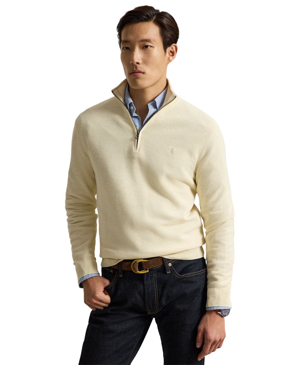 Men's Mesh-Knit Cotton Quarter-Zip Sweater
