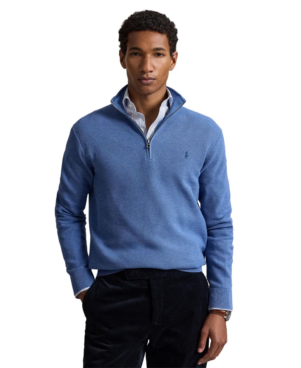 Men's Mesh-Knit Cotton Quarter-Zip Sweater