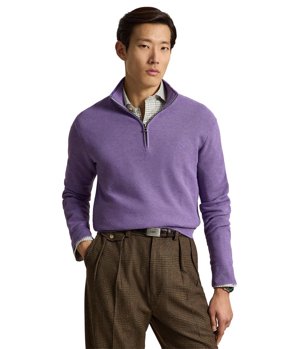 Men's Mesh-Knit Cotton Quarter-Zip Sweater